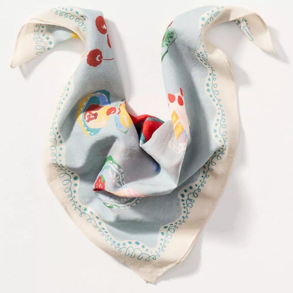 NWT Anthropologie Maeve Desserts Printed Bandana Scarf Handkerchief Bag Tie 20" - Picture 2 of 5